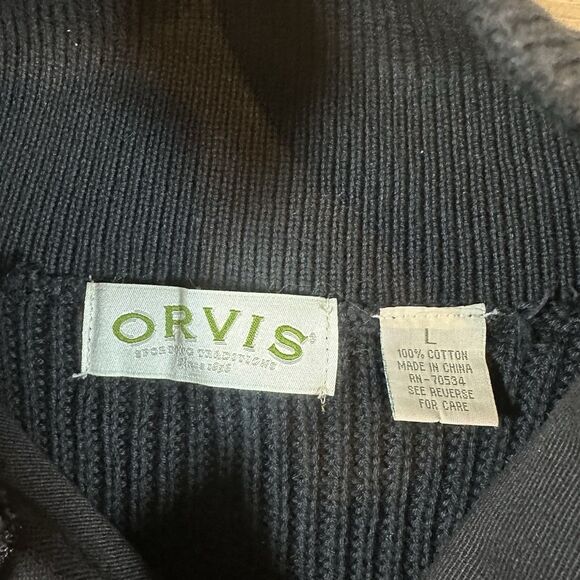 Vintage Orvis Commando Henley Fisherman Sweater Large Elbow Patches Heavy Black - Picture 5 of 7